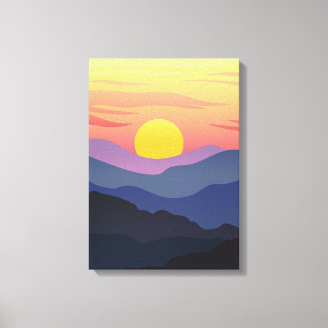 Blått och Gult - Illustration Mountain Canvas (Framsida)