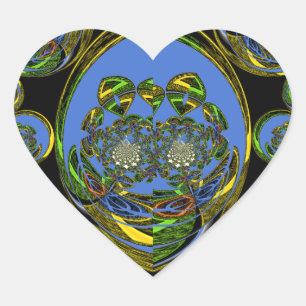 Blått och Gult Kaleidoscope Art-utskrift Hjärtformat Klistermärke