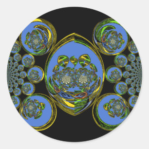 Blått och Gult Kaleidoscope Art-utskrift Runt Klistermärke