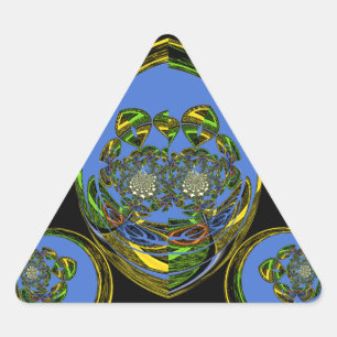 Blått och Gult Kaleidoscope Art-utskrift Triangelformat Klistermärke