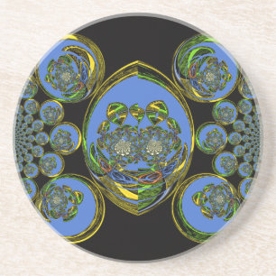 Blått och Gult Kaleidoscope Art-utskrift Underlägg Sandsten
