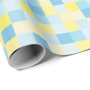 Blått och gult kvadrerar inpackning av papper presentpapper