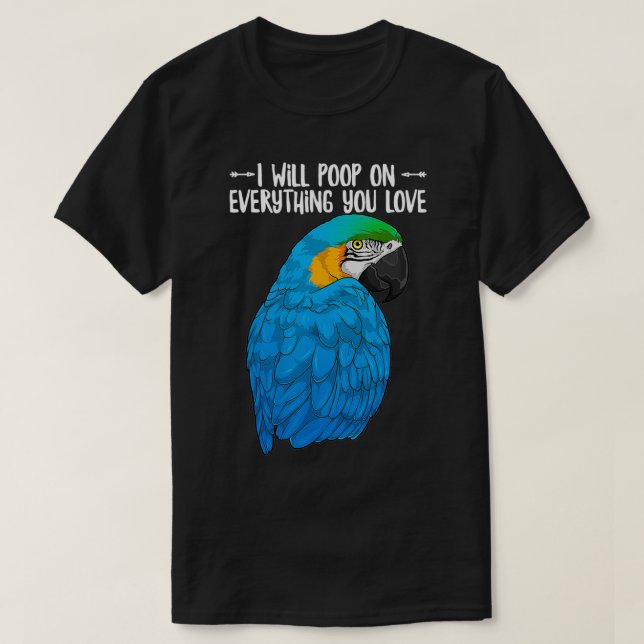 Blått och Gult Macaw Parrot kommer att skjuta på a T Shirt (Design framsida)