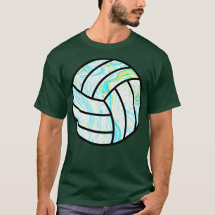 Blått och Gult marmorerad volleyboll T Shirt