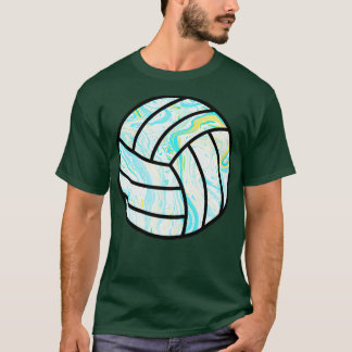 Blått och Gult marmorerad volleyboll T Shirt