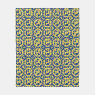 Blått och Gult medeltida Lejon Fleece Blanket