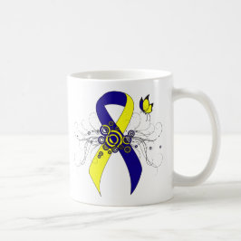 Blått och Gult-medvetandegrad Band med fjäril Kaffemugg