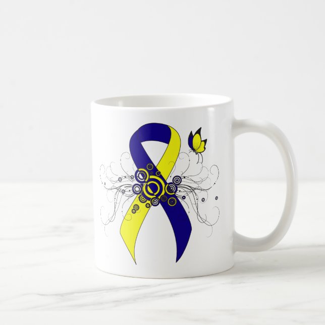 Blått och Gult-medvetandegrad Band med fjäril Kaffemugg (Höger)