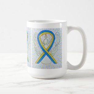 Blått och Gult Medvetenhet Ribbon Angel Art Mugg