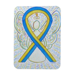 Blått och Gult Medvetenhet Ribbon Angel Magnet Gif