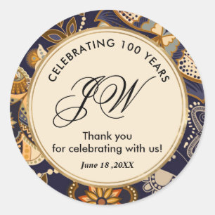 Blått och Gult Mönster 100-årsdag Tack Runt Klistermärke