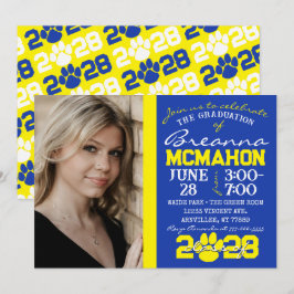 Blått och Gult Pawprint Studenten-fotoinbjudan Inbjudningar