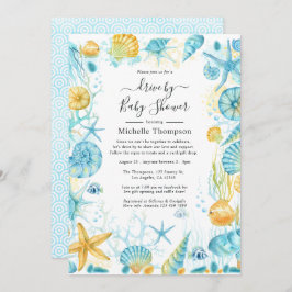 Blått och Gult Sea Life Drive by Baby Shower Inbjudningar