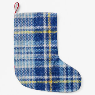 Blått och gult tartan eller pläterad bakgrund f liten julstrumpa