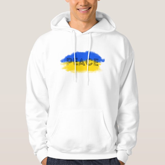 Blått och Gult Ukraina Inspinerat fredskrig Hoodie (Framsida)