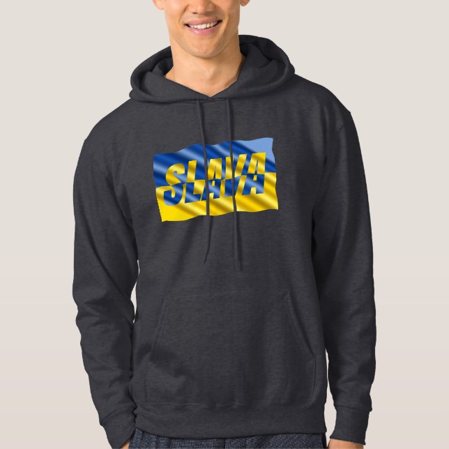 Blått och Gult Ukraina Inspinerat fredskrig Hoodie (Framsida)