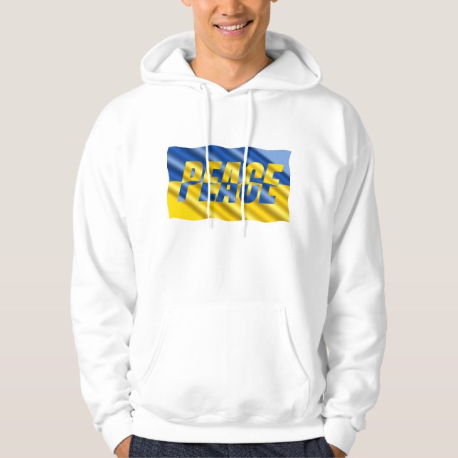 Blått och Gult Ukraina Inspinerat fredskrig Hoodie (Framsida)