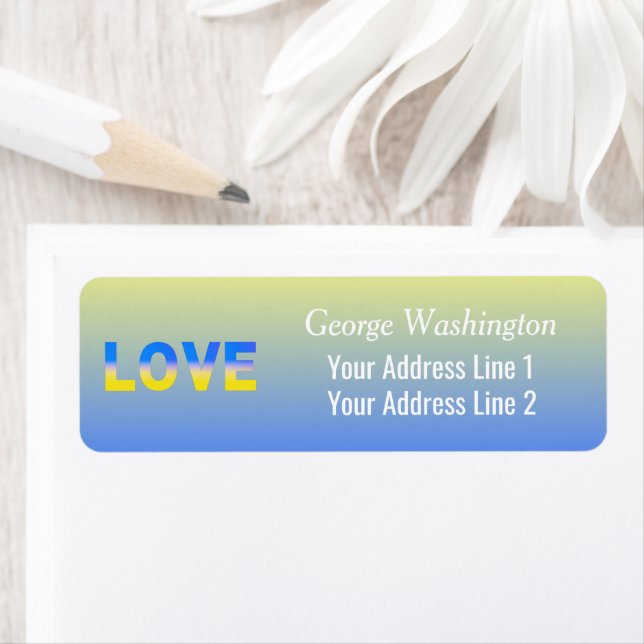 Blått och Gult Ukraina Inspinerat fredskrig Returadress Etikett (Insitu)