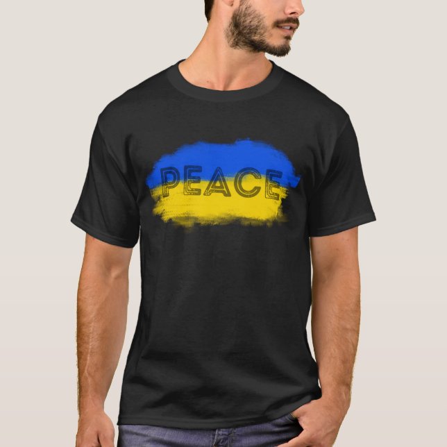 Blått och Gult Ukraina Inspinerat fredskrig T Shirt (Framsida)
