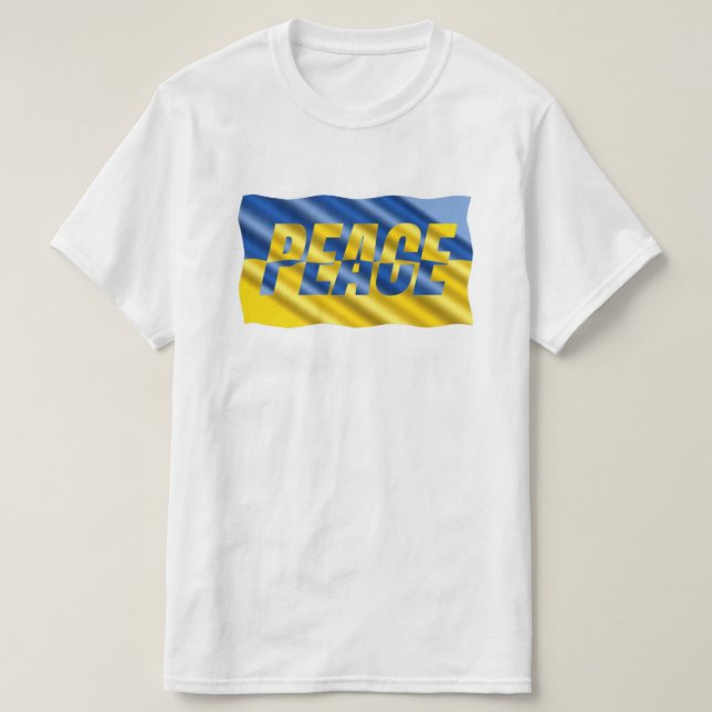 Blått och Gult Ukraina Inspinerat fredskrig T Shirt (Design framsida)