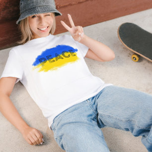 Blått och Gult Ukraina Inspinerat fredskrig T Shirt