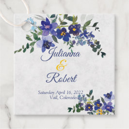 Blått och gult, vattenfärg blommigt bröllop gåvor etiketter