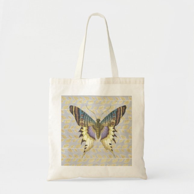 Blått och Gult Vintage Stil Butterfly Tygkasse (Framsidan)