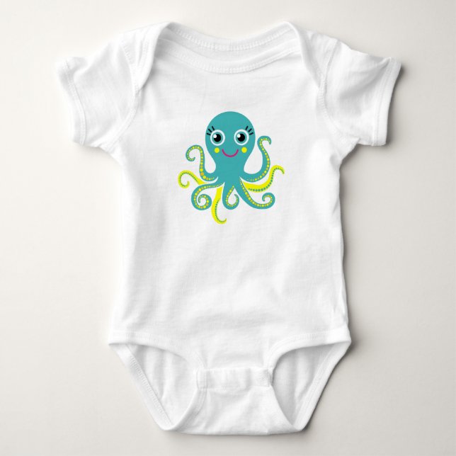 Blått- och gultbläckfisk t-shirt (Framsida)