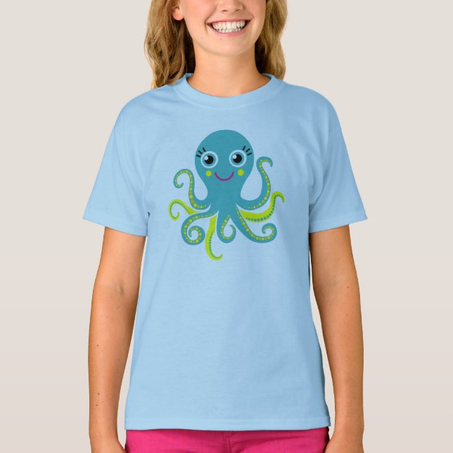 Blått- och gultbläckfisk tee shirt (Framsida)