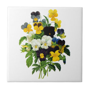 Blått- och gultPansies av Pierre Joseph Redoute Kakelplatta