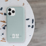 Blått och initialt skriptkalligrafi Namn Monogram<br><div class="desc">Ett pastellblått och initialt manuschnummer med skript i namn med monogrammad telefonväska kommer att göra elektroniken mer sofistikerad.</div>