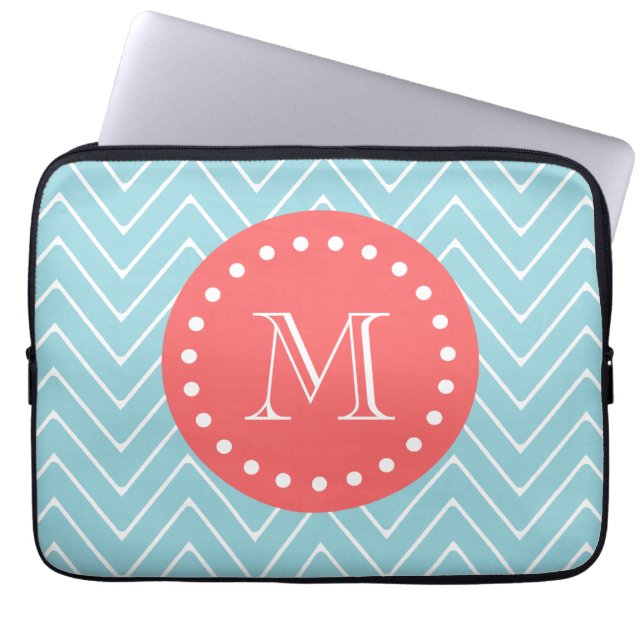 Blått- och korallsparre med den beställnings- laptop sleeve (Framsidan)