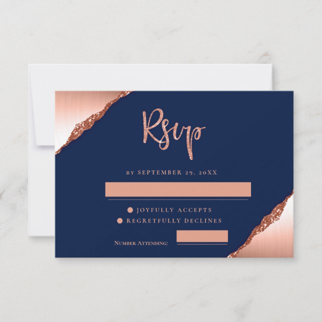 Blått och koralt Bröllop OSA Glitter Inbjudningar (Framsida)