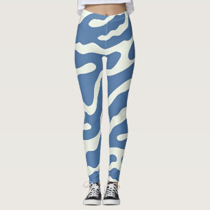 Blått och kräm Modern Abstrakt Vågigt Linjer Mönst Leggings