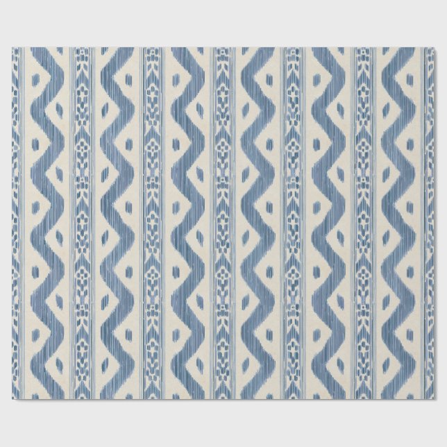 Blått och krämfärgat ikat-inslagspapper, klassiskt presentpapper (Platt)