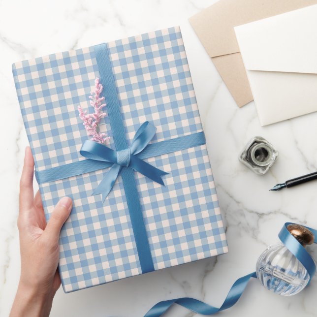 Blått och krämgittmönster  presentpapper (Gifting)