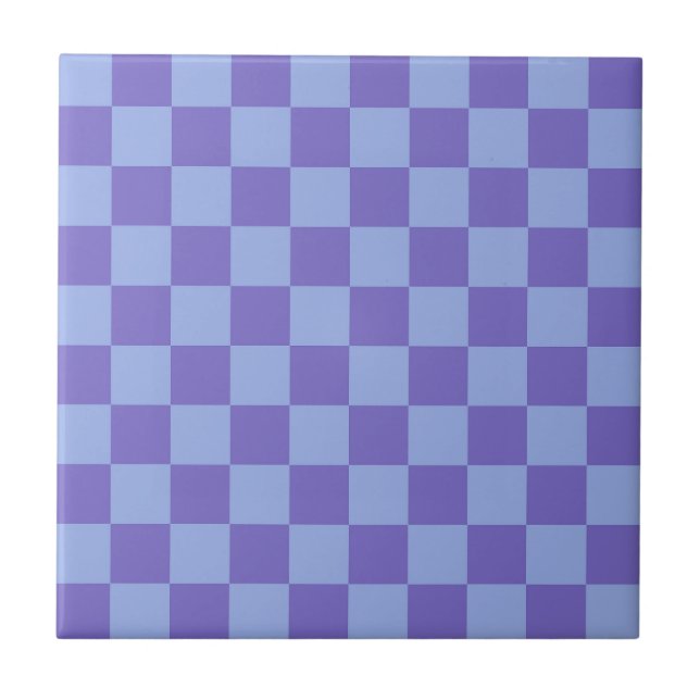 Blått och lavender Checkerboard Mönster Kakelplatta (Framsidan)
