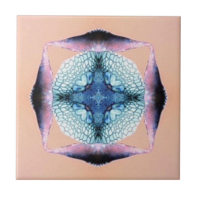 Blått och laxens kvadrathjärtan kakelplatta (Framsidan)