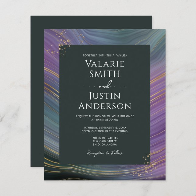 Blått och Lila Agate Stone Budget Bröllop (Fram/baksida)