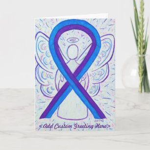 Blått och Lila Awareness Ribbon Angel Anpassningsb Kort