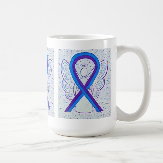 Blått och Lila Awareness Ribbon Angel Art Mugg (Höger)