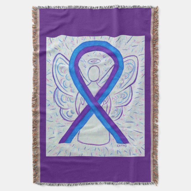 Blått och Lila Awareness Ribbon Angel Blanket Filt (Framsidan Vertikal)