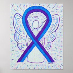 Blått och Lila Awareness Ribbon Angel Poster
