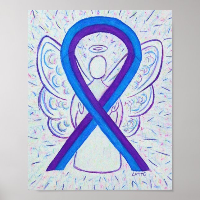 Blått och Lila Awareness Ribbon Angel Poster (Framsidan)