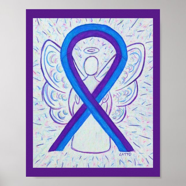 Blått och Lila Awareness Ribbon Angel Poster (Framsidan)