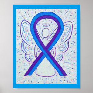 Blått och Lila Awareness Ribbon Angel Poster