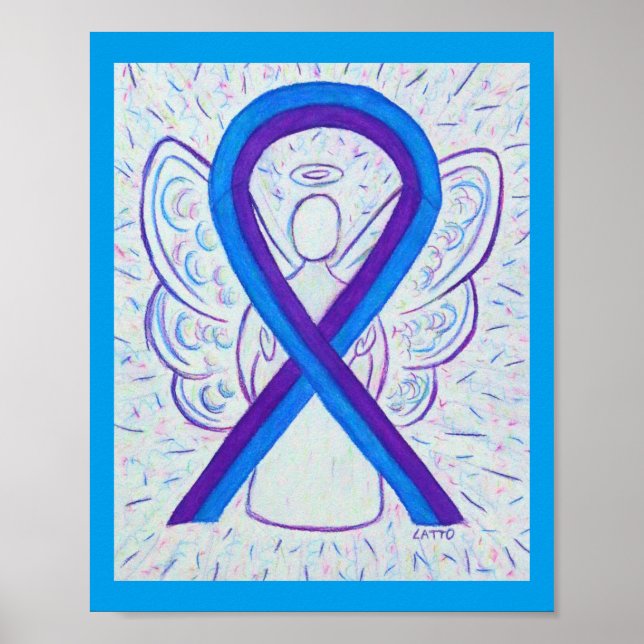 Blått och Lila Awareness Ribbon Angel Poster (Framsidan)