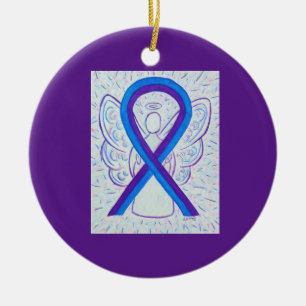 Blått och Lila Awareness Ribbon Anpassningsbar Orn Julgransprydnad Keramik