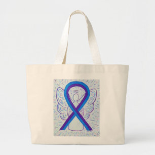 Blått och Lila Awareness Ribbon Art Tote Bag Jumbo Tygkasse