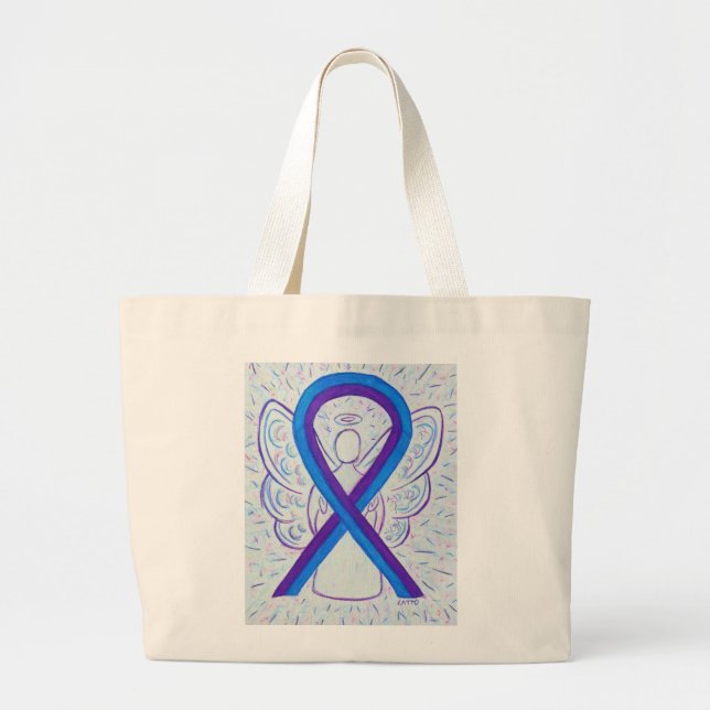 Blått och Lila Awareness Ribbon Art Tote Bag Jumbo Tygkasse (Framsidan)